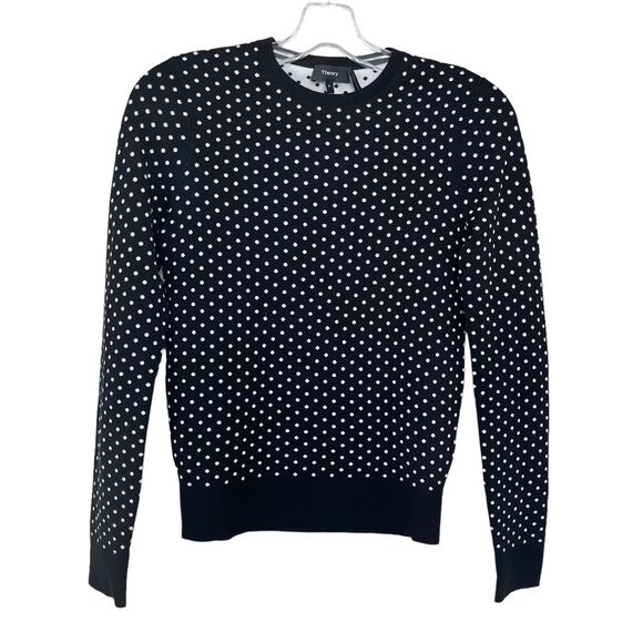 Theory Mini Polka Dot Black Ecru Crewneck Regal Wool Sweater size P - Picture 2 of 7